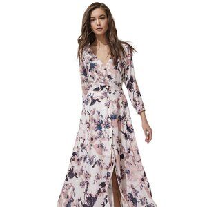 Yumi Kim NWT St. Marks Floral Long Sleeve Button Down Midi Dress Pink Size XS